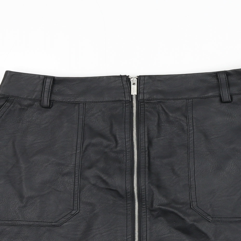 Oasis Womens Black Polyurethane A-Line Skirt Size 10 Zip