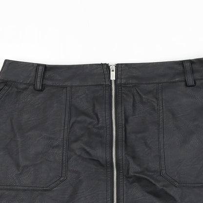 Oasis Womens Black Polyurethane A-Line Skirt Size 10 Zip