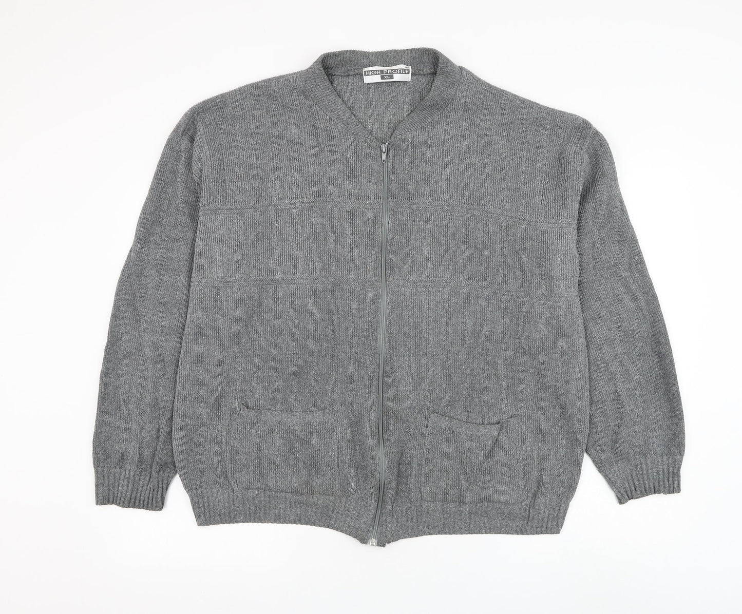 High Profile Mens Grey Round Neck Cotton Full Zip Jumper Size XL