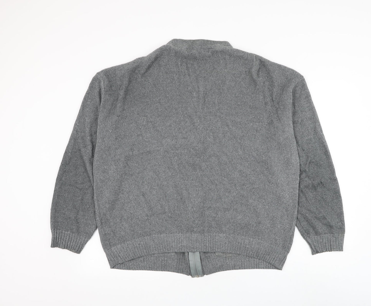 High Profile Mens Grey Round Neck Cotton Full Zip Jumper Size XL