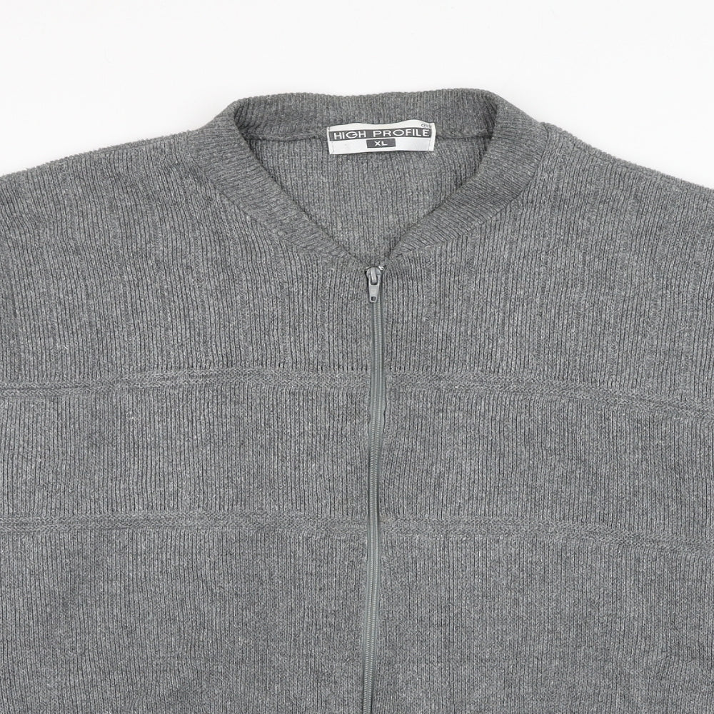 High Profile Mens Grey Round Neck Cotton Full Zip Jumper Size XL