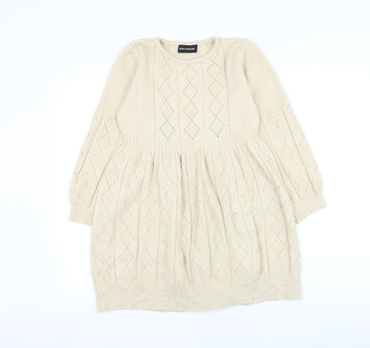 Fancyqube Girls Beige Argyle/Diamond Cotton Jumper Dress Size L Round Neck Pullover