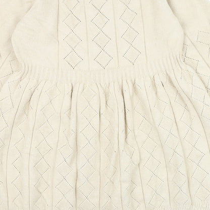 Fancyqube Girls Beige Argyle/Diamond Cotton Jumper Dress Size L Round Neck Pullover
