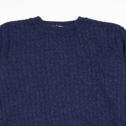 Topman Mens Blue Round Neck Acrylic Pullover Jumper Size L