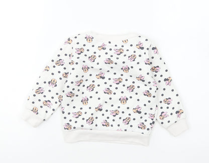 Primark Girls White Geometric Polyester Pullover Sweatshirt Size 2-3 Years Pullover - Minnie Mouse