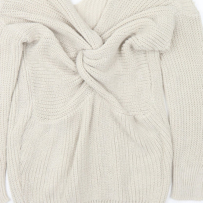 Boohoo Womens Beige V-Neck Acrylic Pullover Jumper Size S