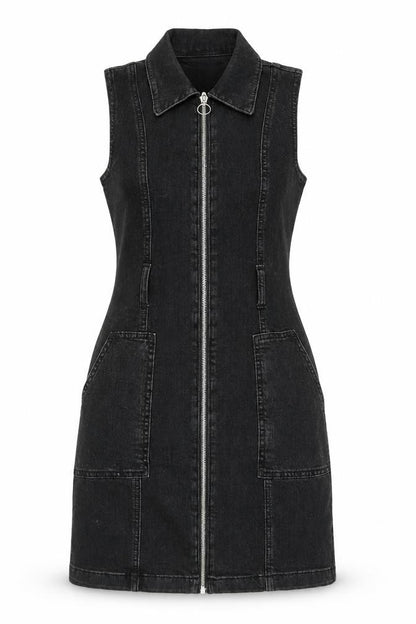 Denim & Co. Womens Black Cotton Fit & Flare Size 4 Collared Zip