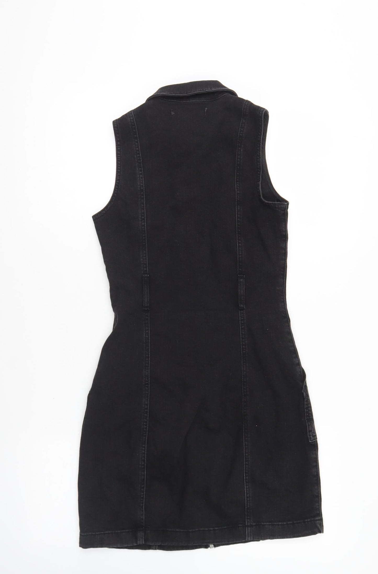 Denim & Co. Womens Black Cotton Fit & Flare Size 4 Collared Zip