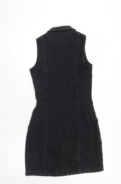 Denim & Co. Womens Black Cotton Fit & Flare Size 4 Collared Zip