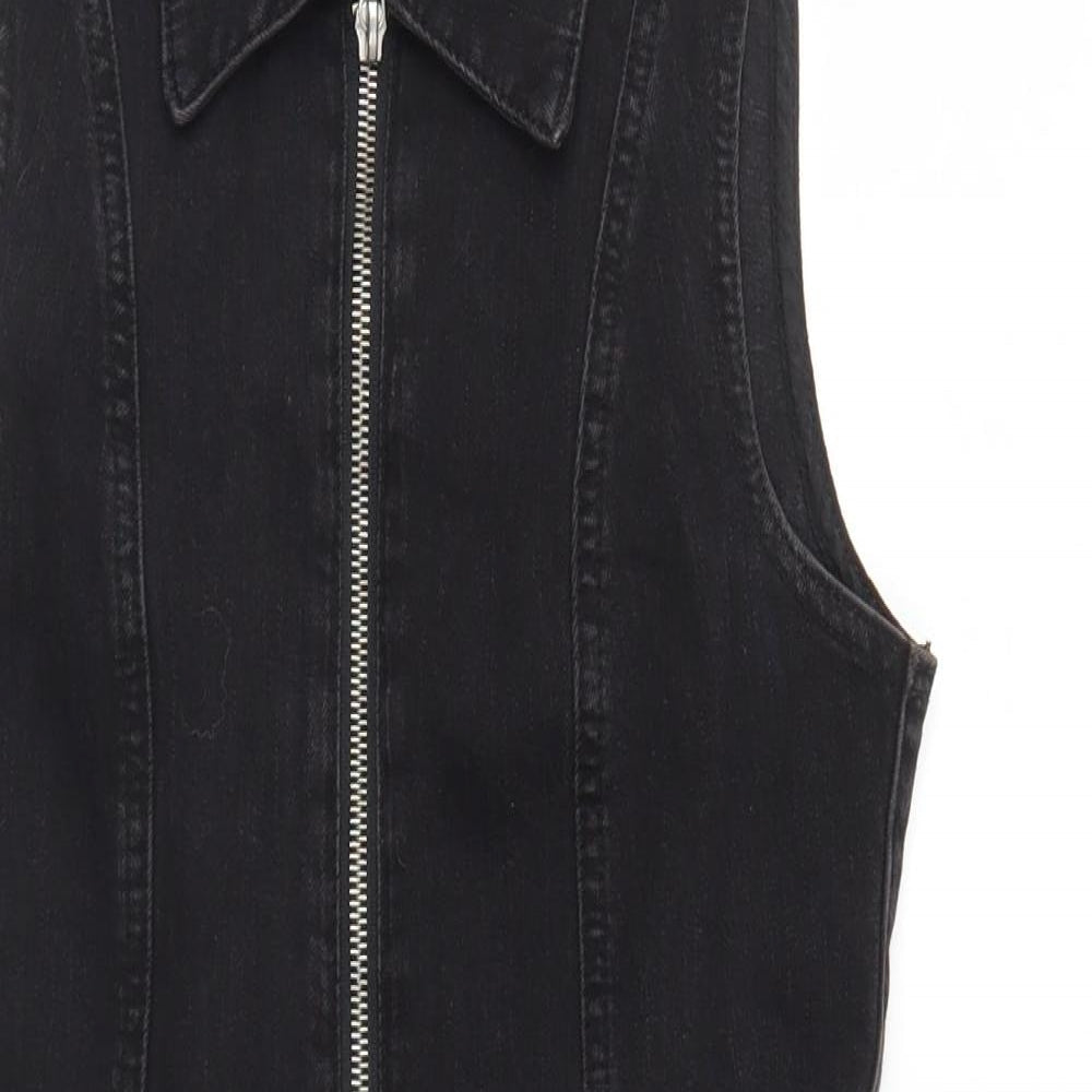 Denim & Co. Womens Black Cotton Fit & Flare Size 4 Collared Zip