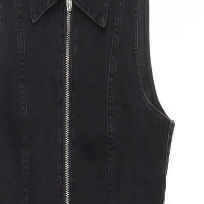 Denim & Co. Womens Black Cotton Fit & Flare Size 4 Collared Zip