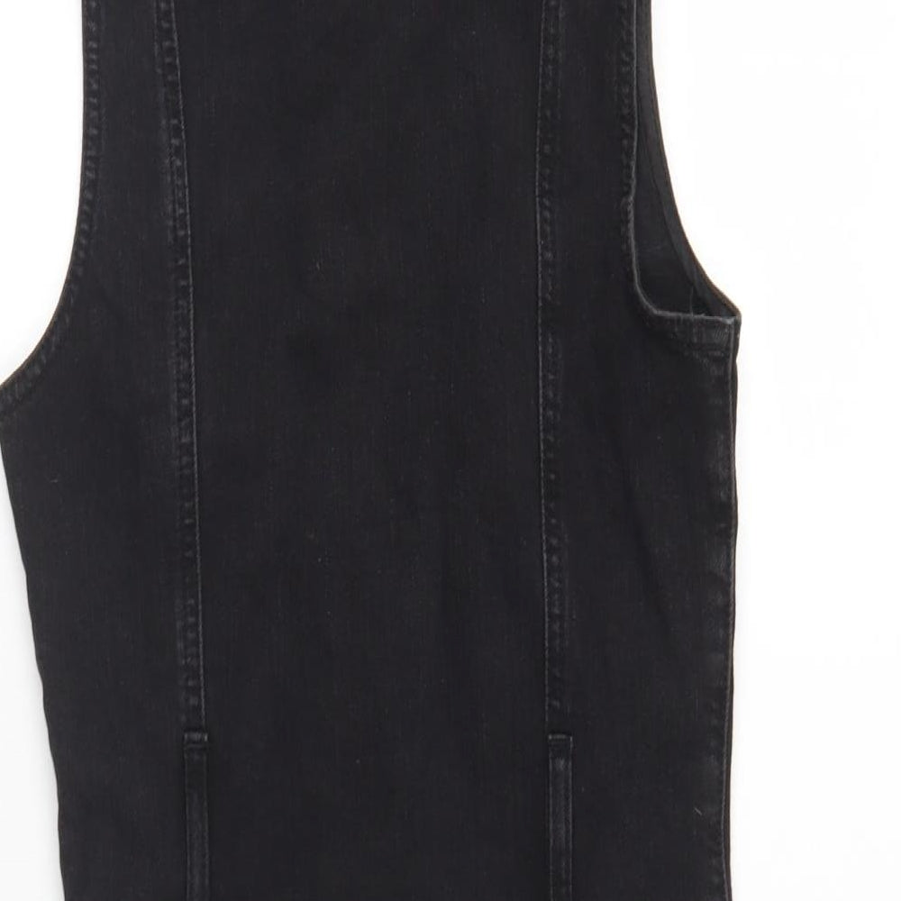 Denim & Co. Womens Black Cotton Fit & Flare Size 4 Collared Zip