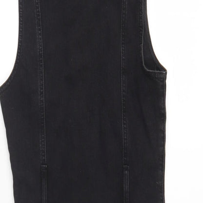 Denim & Co. Womens Black Cotton Fit & Flare Size 4 Collared Zip