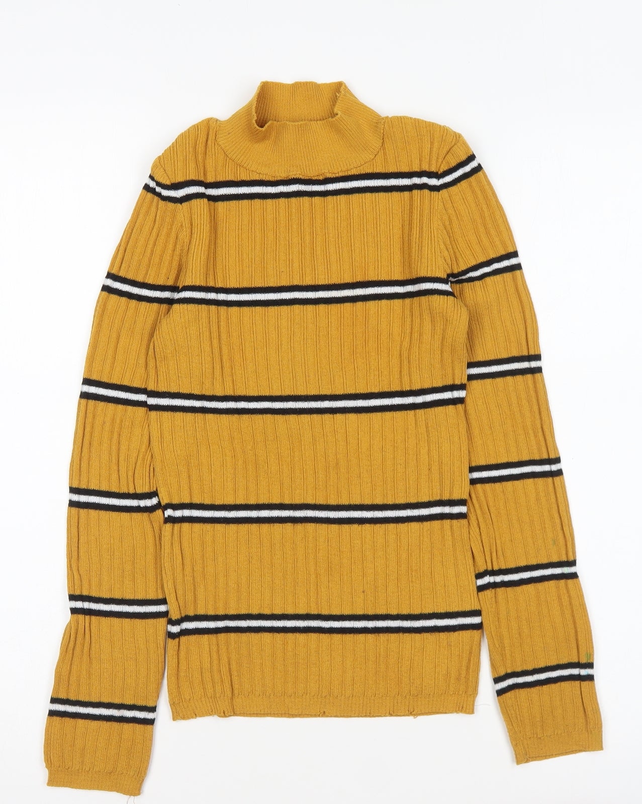 Primark Womens Yellow Roll Neck Striped Polyester Pullover Jumper Size XS