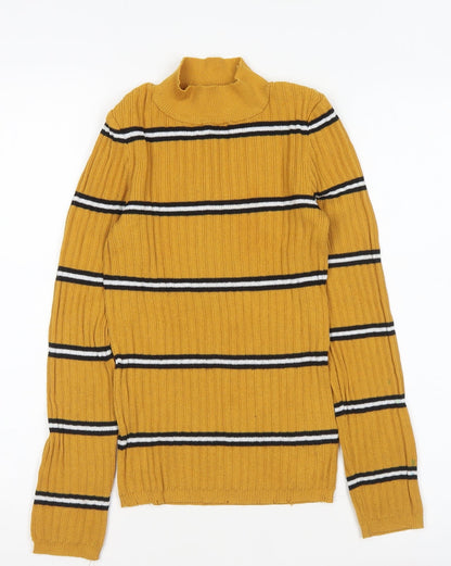 Primark Womens Yellow Roll Neck Striped Polyester Pullover Jumper Size XS