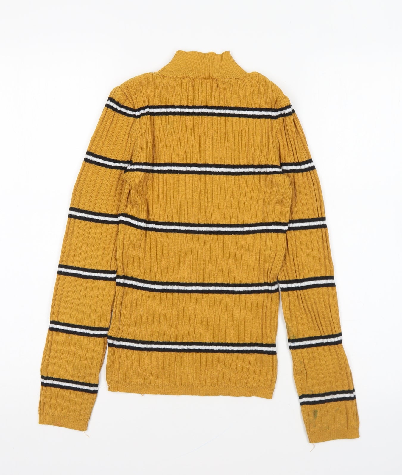 Primark Womens Yellow Roll Neck Striped Polyester Pullover Jumper Size XS