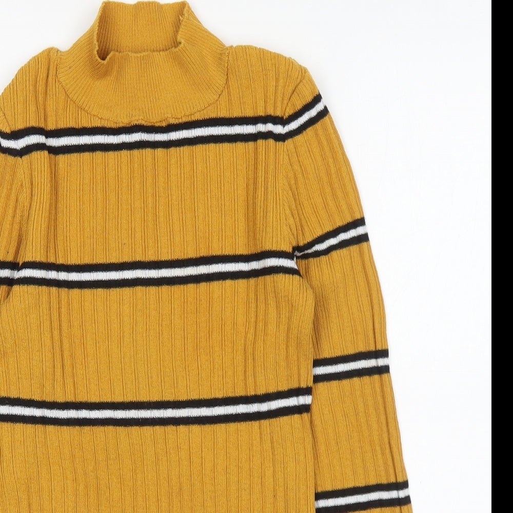 Primark Womens Yellow Roll Neck Striped Polyester Pullover Jumper Size XS