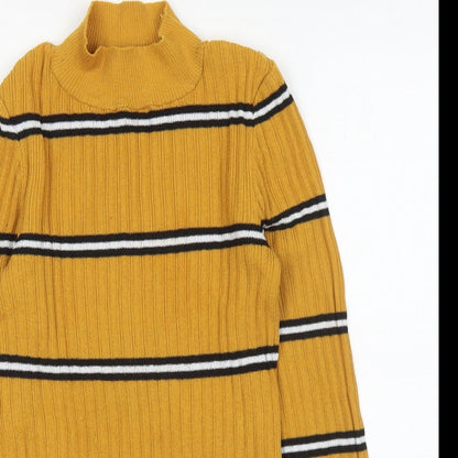 Primark Womens Yellow Roll Neck Striped Polyester Pullover Jumper Size XS