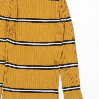 Primark Womens Yellow Roll Neck Striped Polyester Pullover Jumper Size XS
