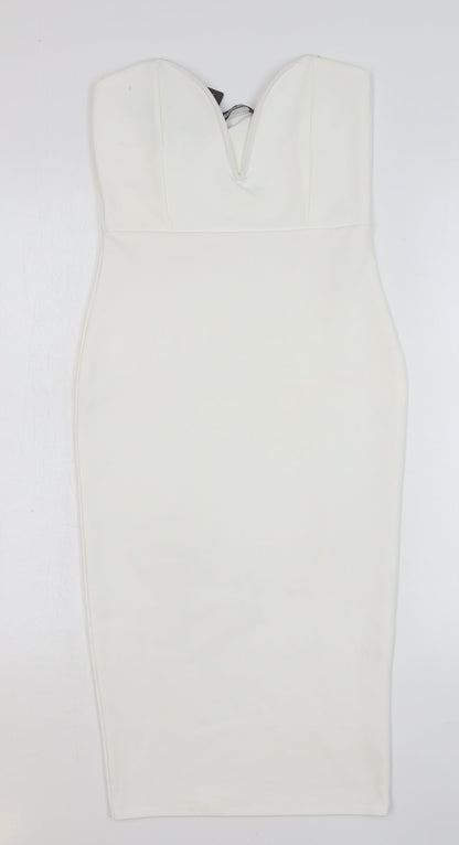 Missguided Womens White Polyester Pencil Dress Size 8 Off the Shoulder Pullover