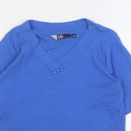 EWM Womens Blue Cotton Basic T-Shirt Size 10 V-Neck