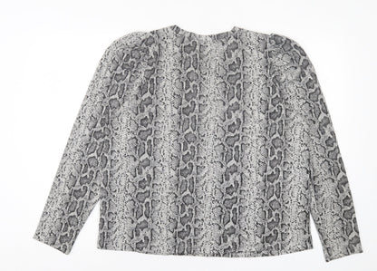 F&F Womens Grey Animal Print Polyester Basic T-Shirt Size 10 Crew Neck - Snake Print