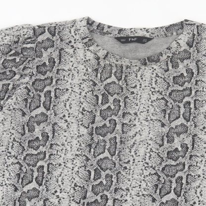 F&F Womens Grey Animal Print Polyester Basic T-Shirt Size 10 Crew Neck - Snake Print