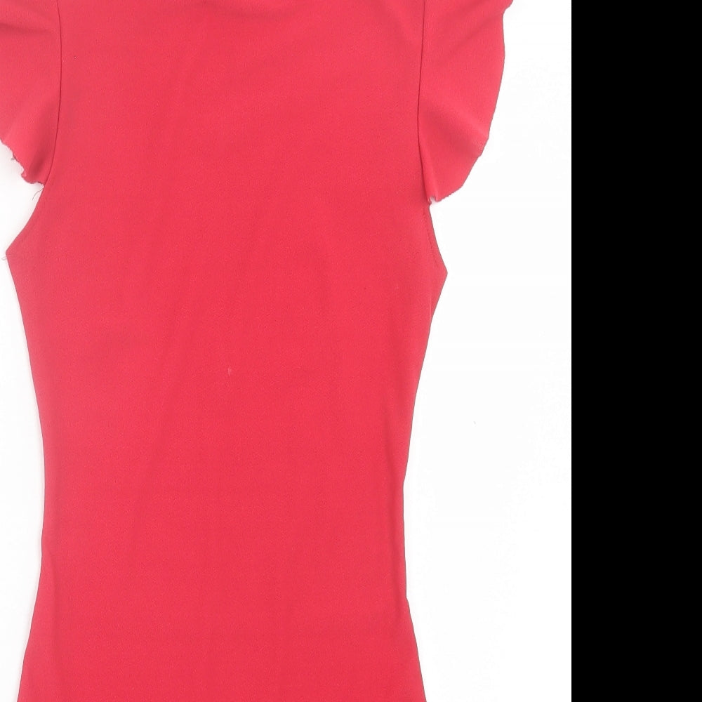 PRETTYLITTLETHING Womens Red Polyester Bodycon Size 6 Round Neck Pullover