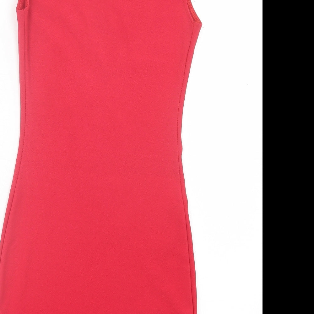 PRETTYLITTLETHING Womens Red Polyester Bodycon Size 6 Round Neck Pullover