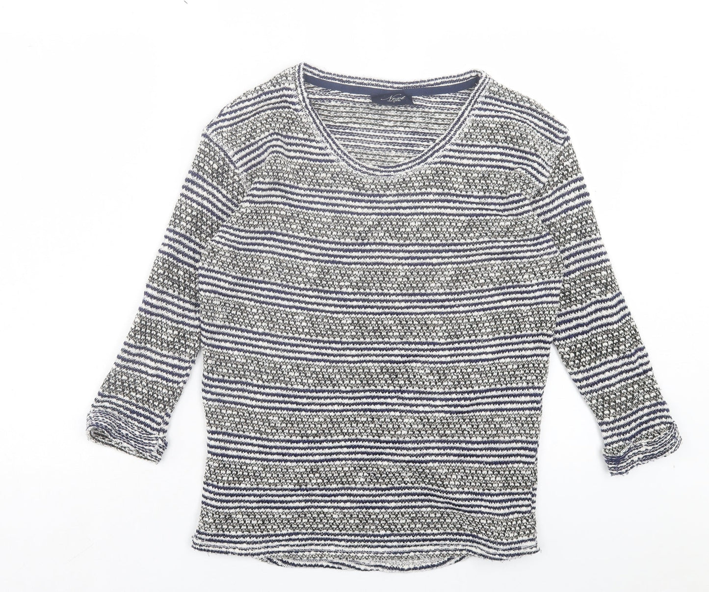 NEXT Womens Black Scoop Neck Striped Cotton Pullover Jumper Size 8