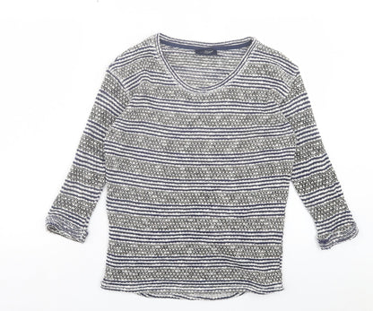 NEXT Womens Black Scoop Neck Striped Cotton Pullover Jumper Size 8