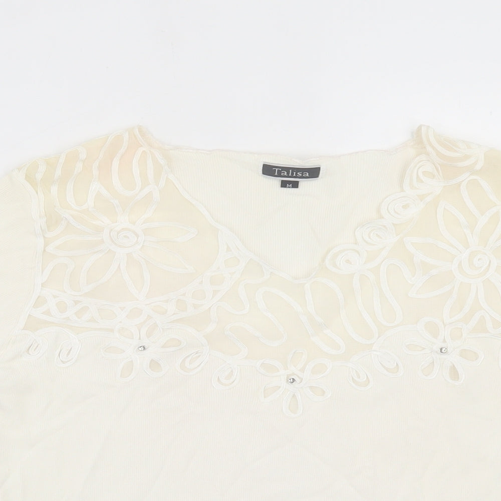 Womens UK Size M Talisa Ivory Basic T-Shirt