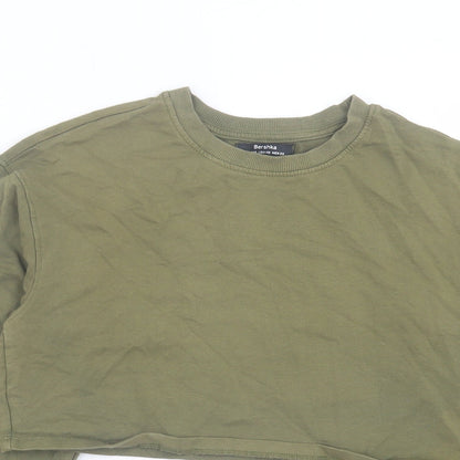 Bershka Womens Green Cotton Cropped T-Shirt Size XS Crew Neck