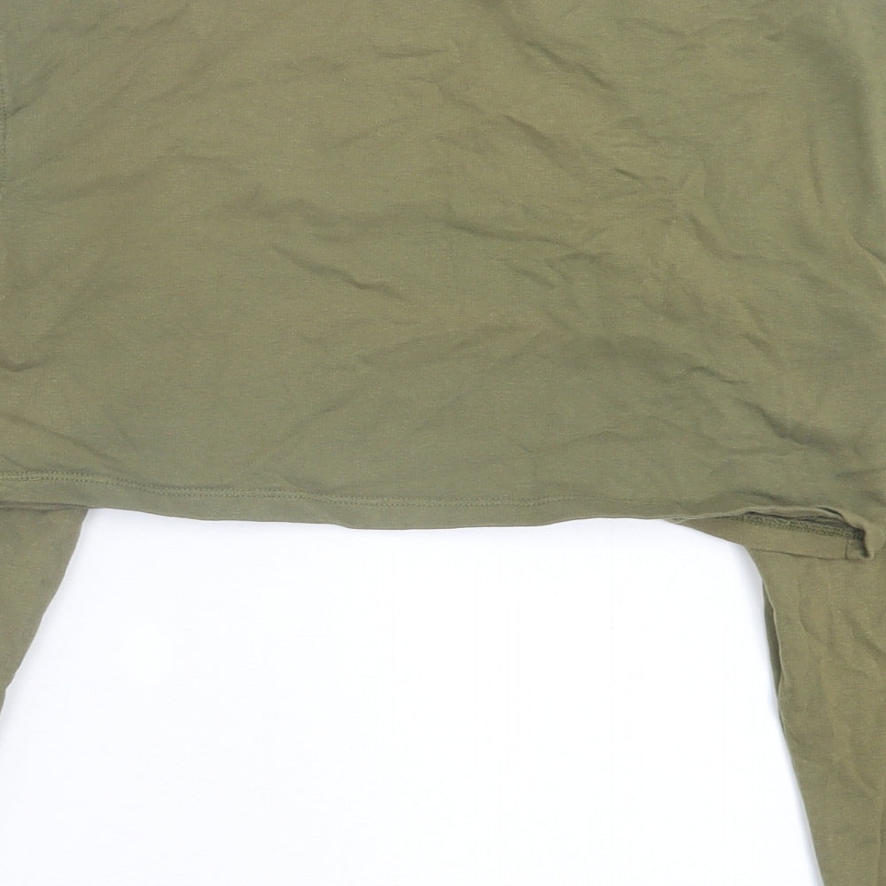Bershka Womens Green Cotton Cropped T-Shirt Size XS Crew Neck