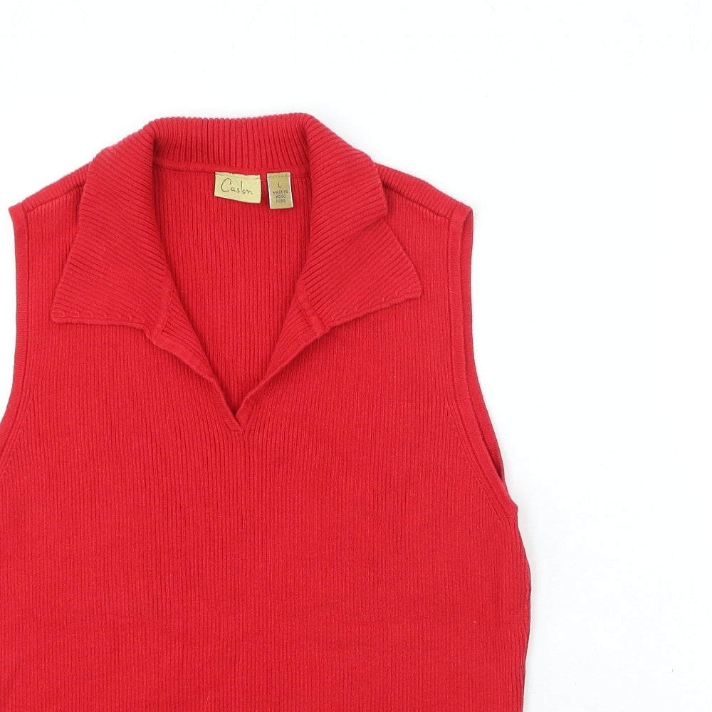 Caslon Womens Red 100% Cotton Basic T-Shirt Size L V-Neck