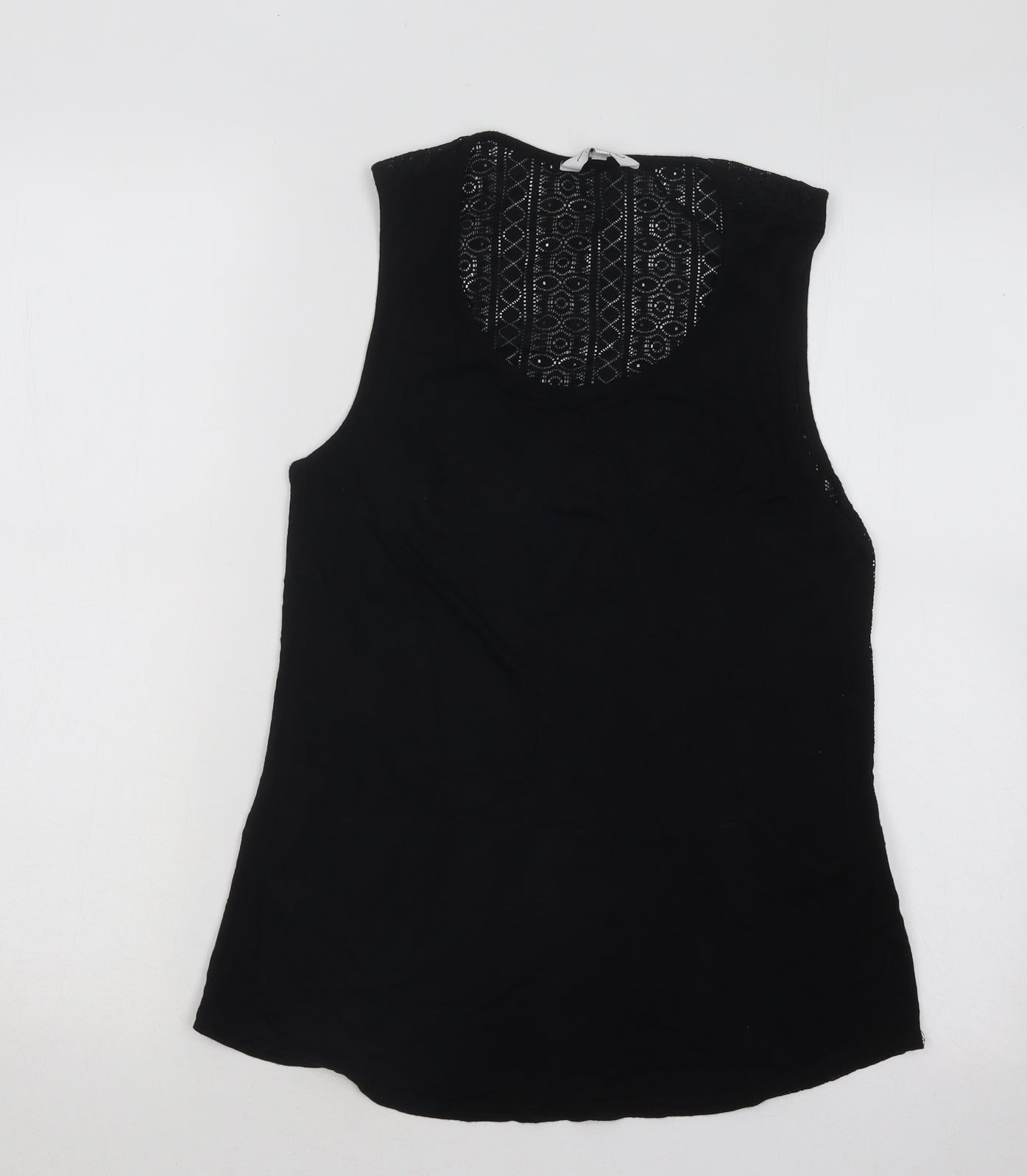 New Look Womens Black Geometric Viscose Basic Tank Size 10 Round Neck