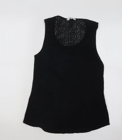 New Look Womens Black Geometric Viscose Basic Tank Size 10 Round Neck