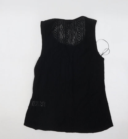 New Look Womens Black Geometric Viscose Basic Tank Size 10 Round Neck
