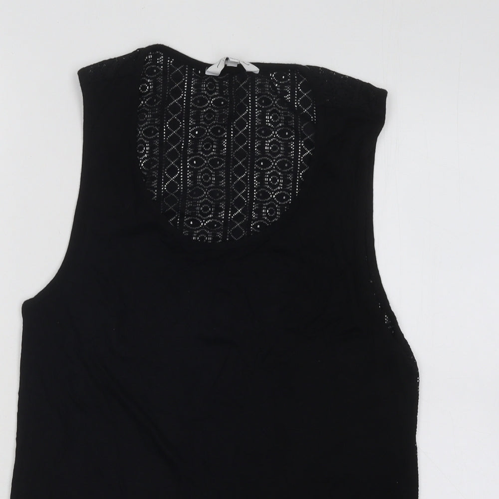 New Look Womens Black Geometric Viscose Basic Tank Size 10 Round Neck