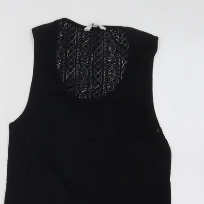 New Look Womens Black Geometric Viscose Basic Tank Size 10 Round Neck