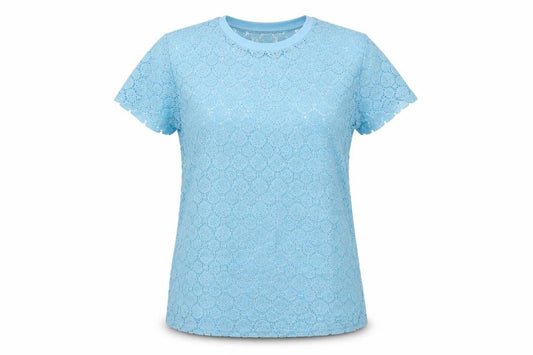 Atmosphere Womens Blue Geometric Cotton Basic T-Shirt Size 8 Round Neck