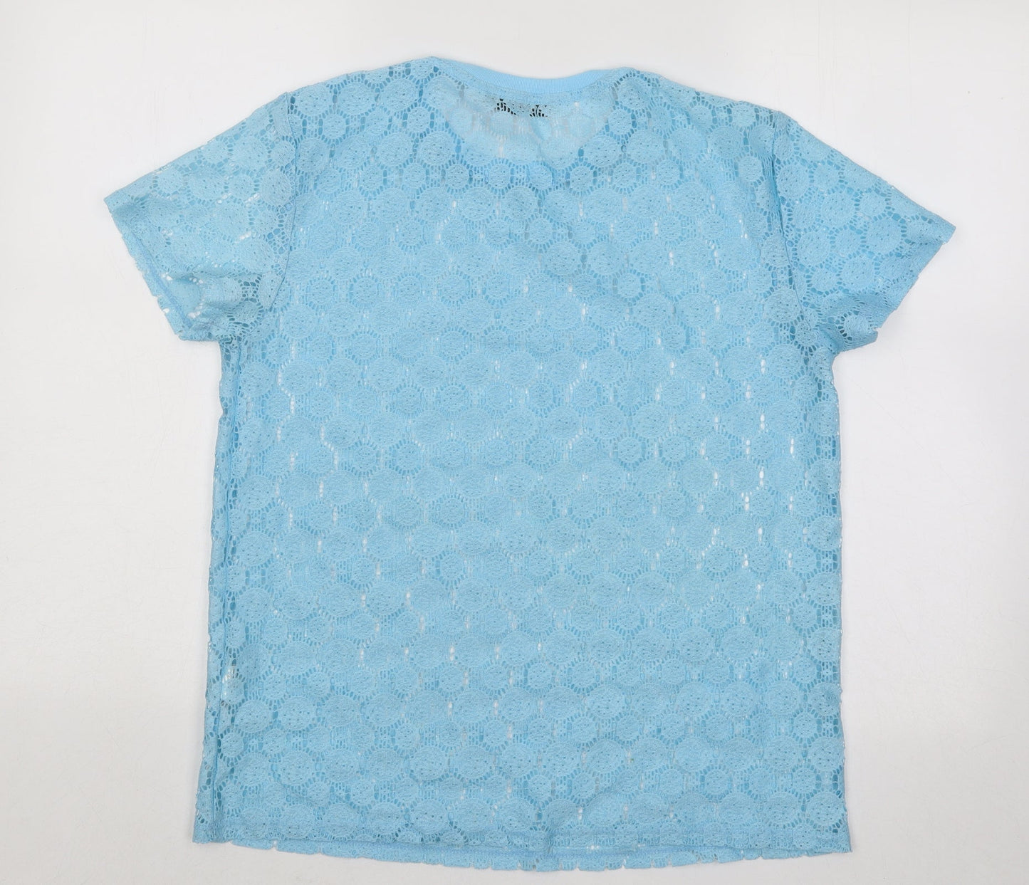Atmosphere Womens Blue Geometric Cotton Basic T-Shirt Size 8 Round Neck