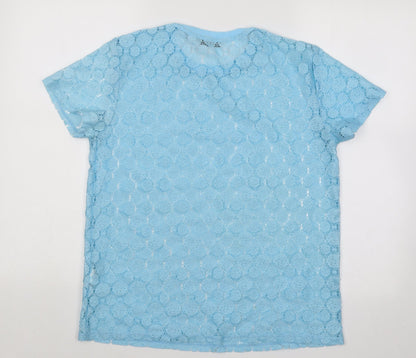 Atmosphere Womens Blue Geometric Cotton Basic T-Shirt Size 8 Round Neck