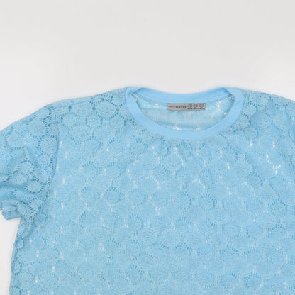 Atmosphere Womens Blue Geometric Cotton Basic T-Shirt Size 8 Round Neck