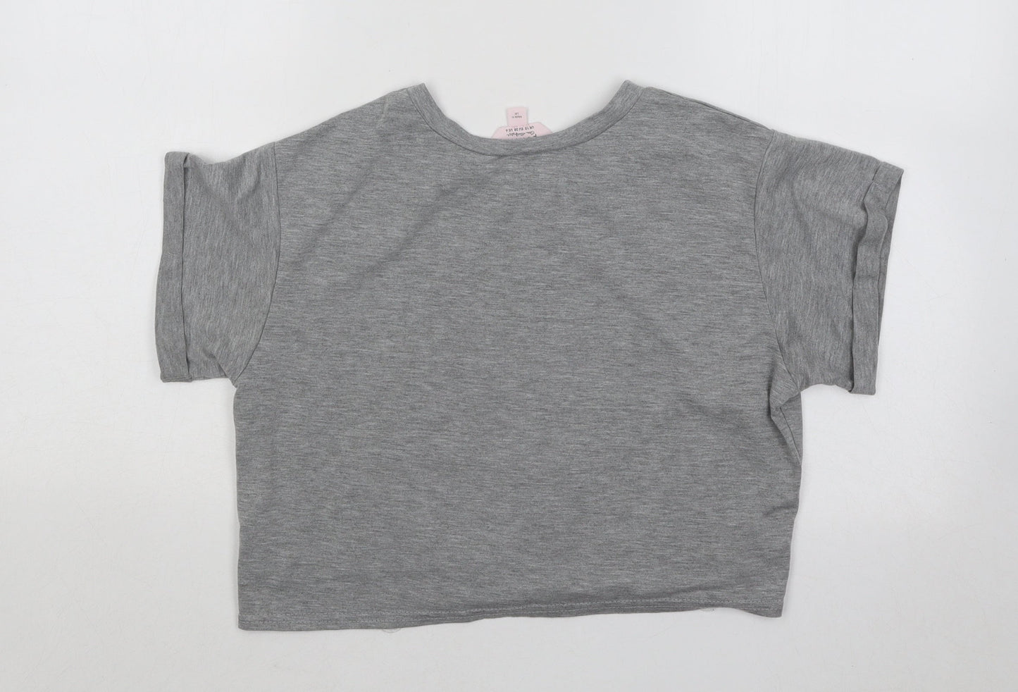 Miss Selfridge Womens Grey Geometric Cotton Basic T-Shirt Size 6 Round Neck - Lace Detail