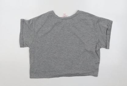 Miss Selfridge Womens Grey Geometric Cotton Basic T-Shirt Size 6 Round Neck - Lace Detail