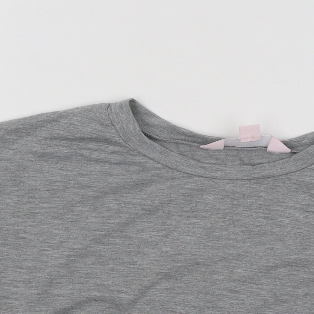 Miss Selfridge Womens Grey Geometric Cotton Basic T-Shirt Size 6 Round Neck - Lace Detail