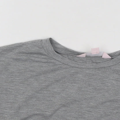 Miss Selfridge Womens Grey Geometric Cotton Basic T-Shirt Size 6 Round Neck - Lace Detail