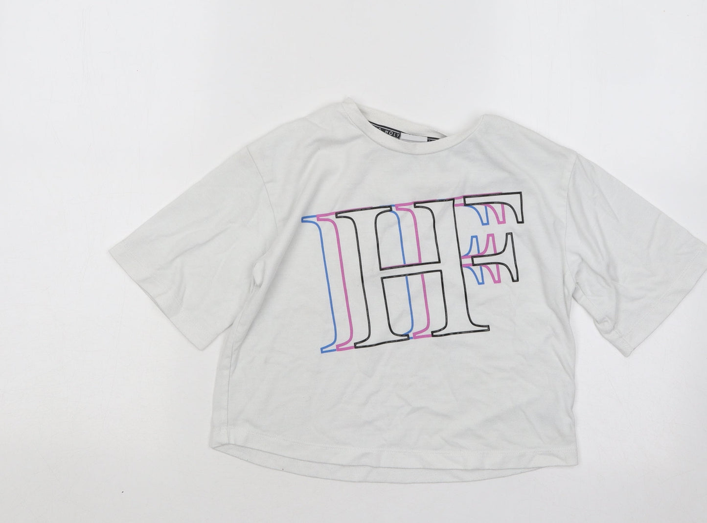 Holyfield Girls White Cotton Basic T-Shirt Size 9-10 Years Round Neck Pullover