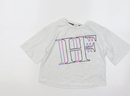 Holyfield Girls White Cotton Basic T-Shirt Size 9-10 Years Round Neck Pullover